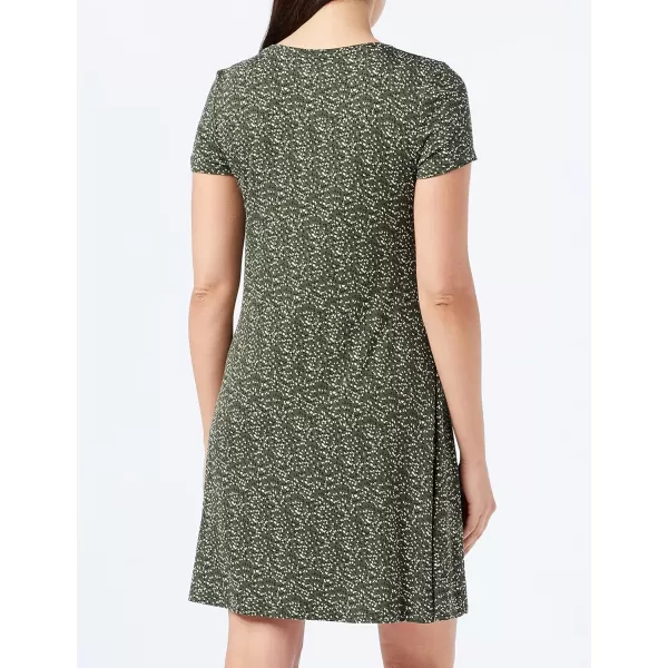 Amazon Essentials Womens ShortSleeve Scoop Neck Swing Dress Available in Plus SizeRayon Blend Olive Dots