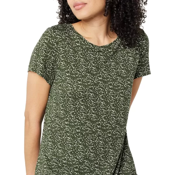 Amazon Essentials Womens ShortSleeve Scoop Neck Swing Dress Available in Plus SizeRayon Blend Olive Dots