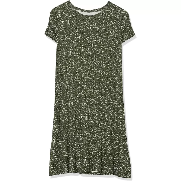 Amazon Essentials Womens ShortSleeve Scoop Neck Swing Dress Available in Plus SizeRayon Blend Olive Dots