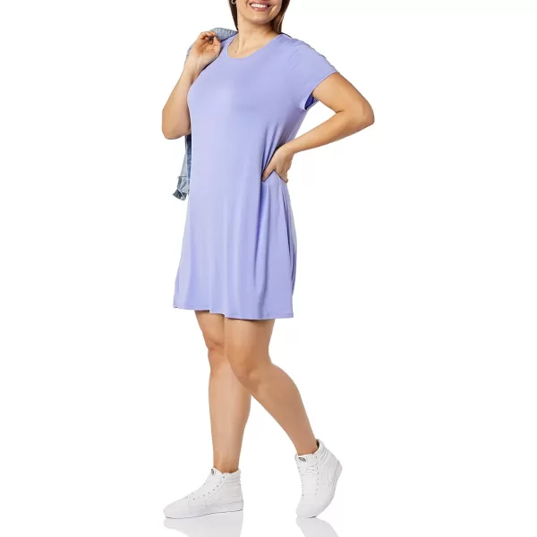 Amazon Essentials Womens ShortSleeve Scoop Neck Swing Dress Available in Plus SizeRayon Blend Soft Violet