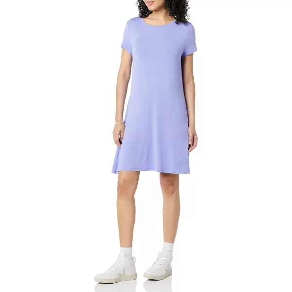 Amazon Essentials Womens ShortSleeve Scoop Neck Swing Dress Available in Plus SizeRayon Blend Soft Violet