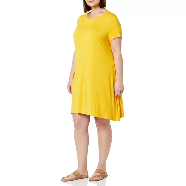 Amazon Essentials Womens ShortSleeve Scoop Neck Swing Dress Available in Plus SizeRayon Blend Yellow