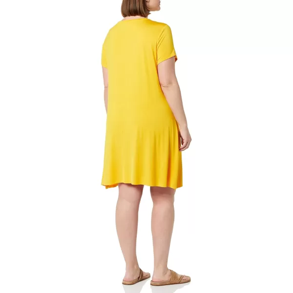 Amazon Essentials Womens ShortSleeve Scoop Neck Swing Dress Available in Plus SizeRayon Blend Yellow