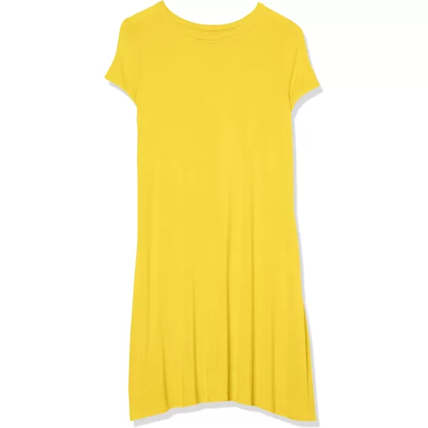 Amazon Essentials Womens ShortSleeve Scoop Neck Swing Dress Available in Plus SizeRayon Blend Yellow