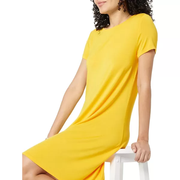 Amazon Essentials Womens ShortSleeve Scoop Neck Swing Dress Available in Plus SizeRayon Blend Yellow