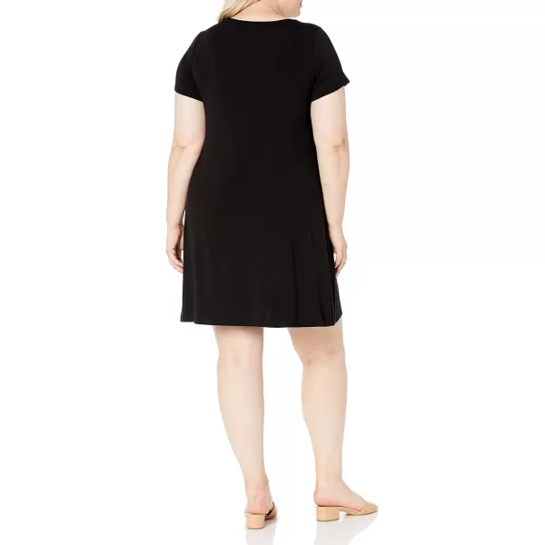 Amazon Essentials Womens ShortSleeve Scoop Neck Swing Dress Available in Plus SizeSustainably Sourced Rayon Blend Black