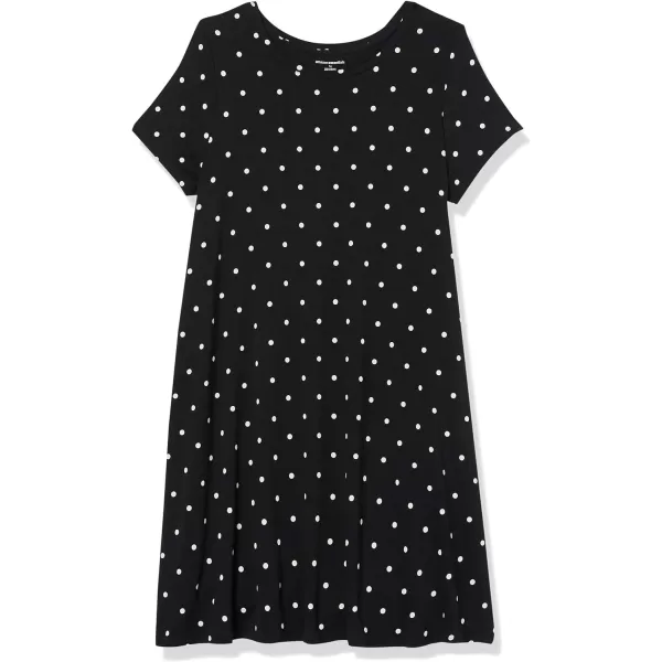 Amazon Essentials Womens ShortSleeve Scoop Neck Swing Dress Available in Plus SizeSustainably Sourced Rayon Blend Black Dots