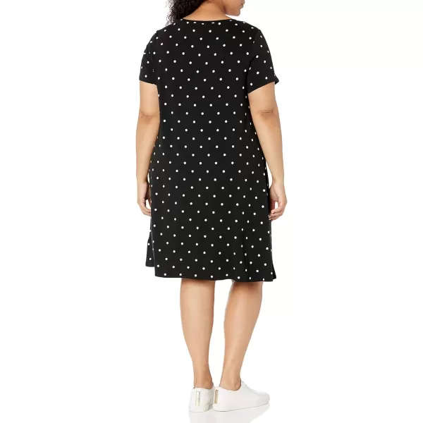 Amazon Essentials Womens ShortSleeve Scoop Neck Swing Dress Available in Plus SizeSustainably Sourced Rayon Blend Black Dots