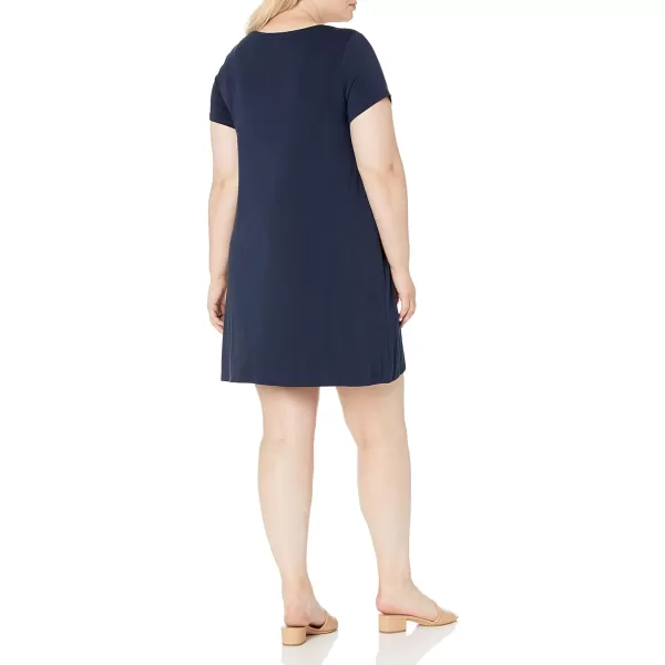 Amazon Essentials Womens ShortSleeve Scoop Neck Swing Dress Available in Plus SizeSustainably Sourced Rayon Blend Navy