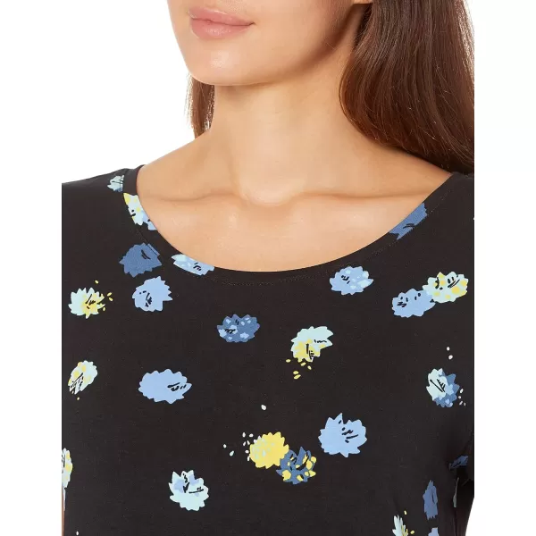 Amazon Essentials Womens ShortSleeve Scoopneck Tunic Pack of 2Rayon Blend Black FloralBright Blue