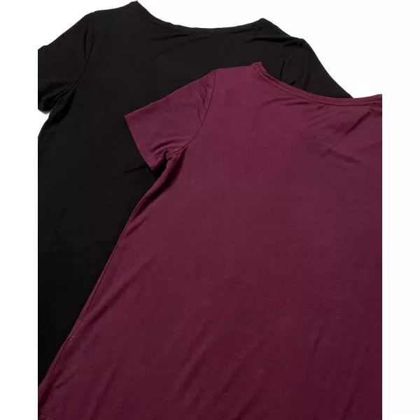 Amazon Essentials Womens ShortSleeve Scoopneck Tunic Pack of 2Rayon Blend BlackBurgundy