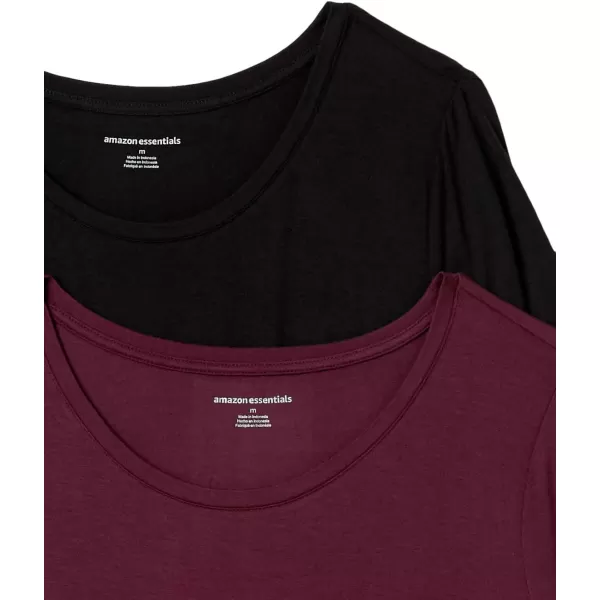 Amazon Essentials Womens ShortSleeve Scoopneck Tunic Pack of 2Rayon Blend BlackBurgundy