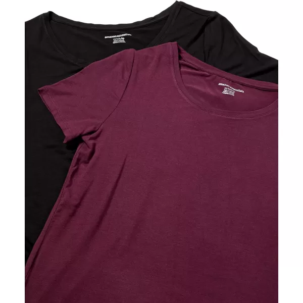 Amazon Essentials Womens ShortSleeve Scoopneck Tunic Pack of 2Rayon Blend BlackBurgundy