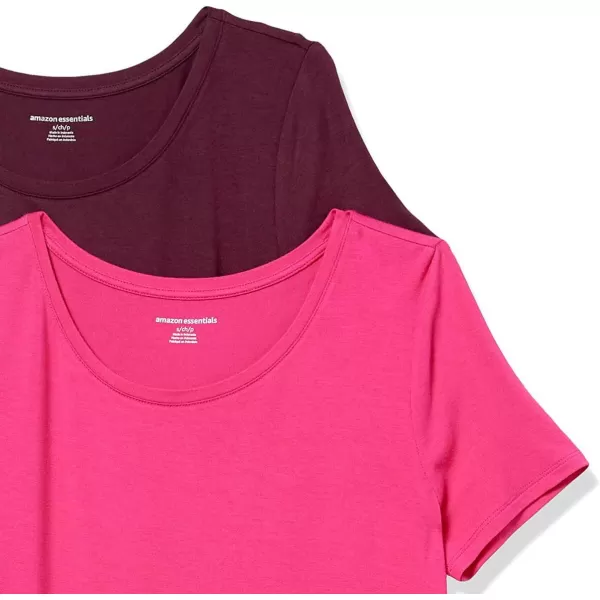 Amazon Essentials Womens ShortSleeve Scoopneck Tunic Pack of 2Rayon Blend Bright PinkBurgundy