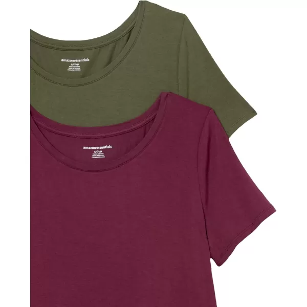 Amazon Essentials Womens ShortSleeve Scoopneck Tunic Pack of 2Rayon Blend BurgundyDark Olive