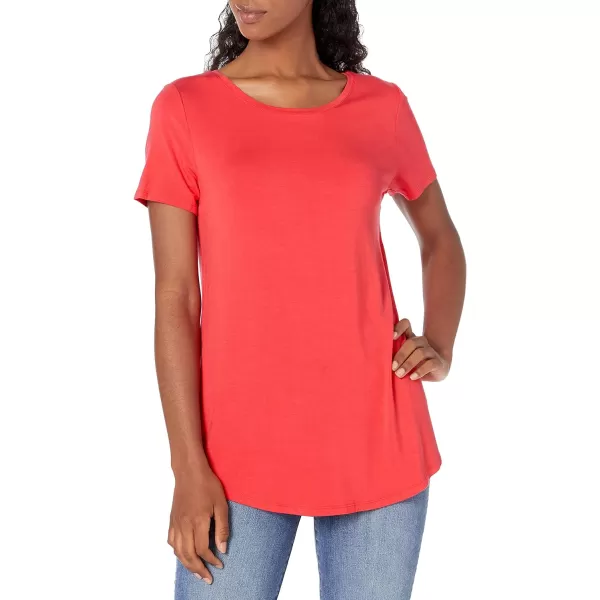 Amazon Essentials Womens ShortSleeve Scoopneck Tunic Pack of 2Rayon Blend Charcoal HeatherRed