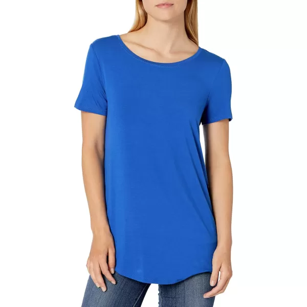 Amazon Essentials Womens ShortSleeve Scoopneck Tunic Pack of 2Rayon Blend Cobalt BlueBlack