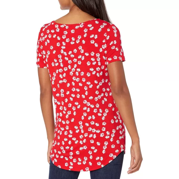 Amazon Essentials Womens ShortSleeve Scoopneck Tunic Pack of 2Rayon Blend NavyRed Flowers