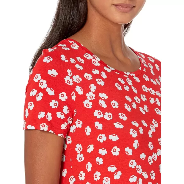 Amazon Essentials Womens ShortSleeve Scoopneck Tunic Pack of 2Rayon Blend NavyRed Flowers