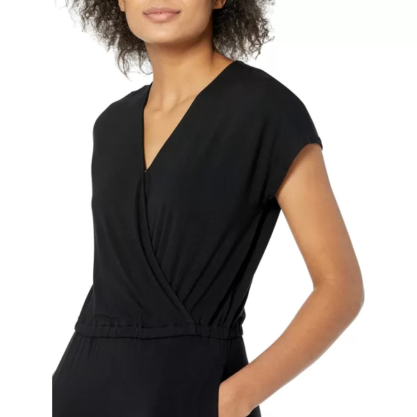 Amazon Essentials Womens ShortSleeve Surplice Cropped WideLeg JumpsuitBlack