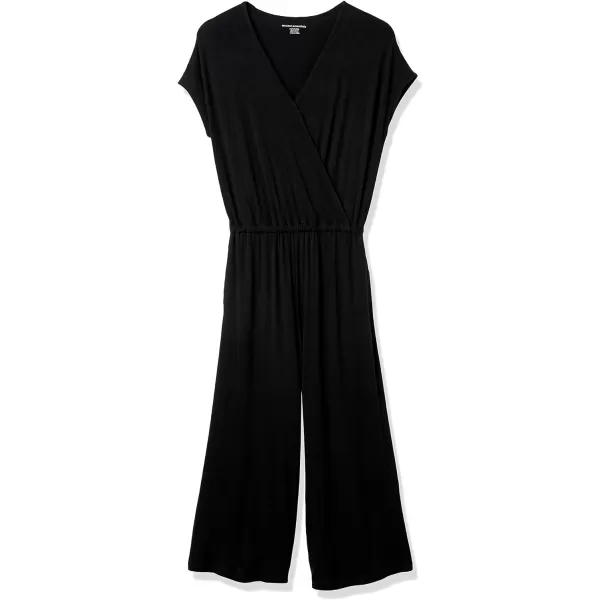 Amazon Essentials Womens ShortSleeve Surplice Cropped WideLeg JumpsuitBlack