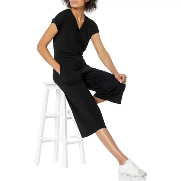 Amazon Essentials Womens ShortSleeve Surplice Cropped WideLeg JumpsuitBlack