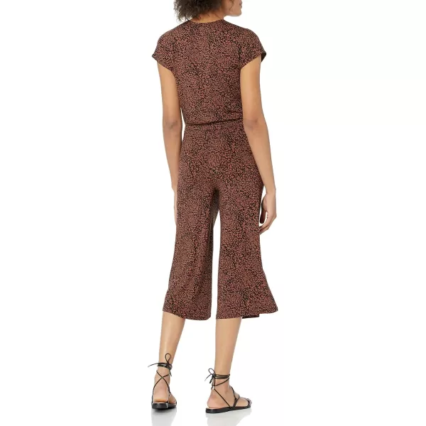 Amazon Essentials Womens ShortSleeve Surplice Cropped WideLeg JumpsuitBlack Brown Animal Print