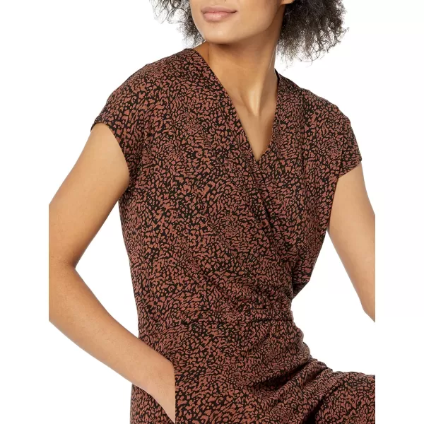 Amazon Essentials Womens ShortSleeve Surplice Cropped WideLeg JumpsuitBlack Brown Animal Print