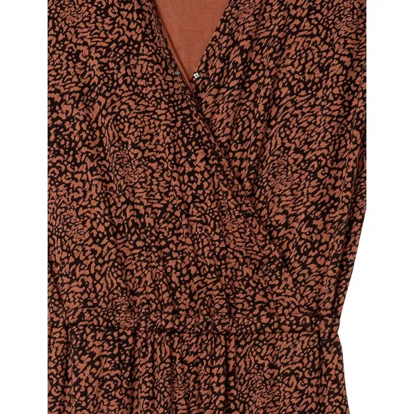 Amazon Essentials Womens ShortSleeve Surplice Cropped WideLeg JumpsuitBlack Brown Animal Print