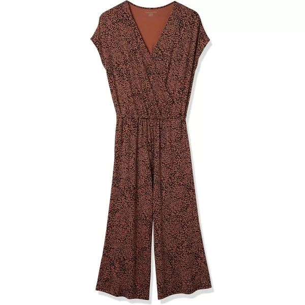 Amazon Essentials Womens ShortSleeve Surplice Cropped WideLeg JumpsuitBlack Brown Animal Print