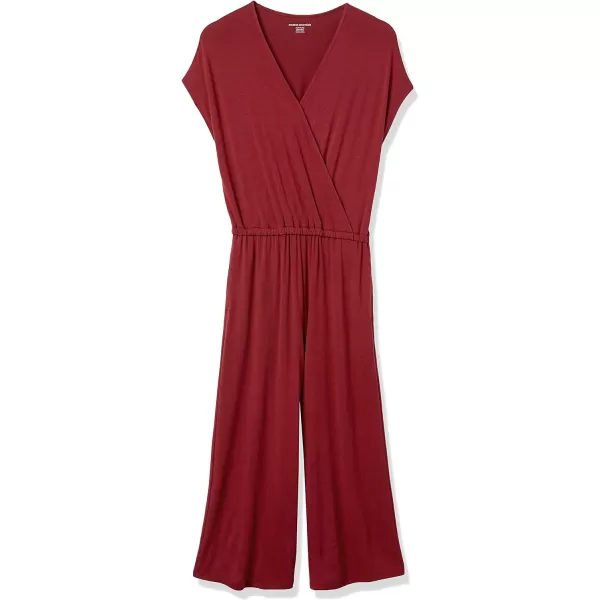 Amazon Essentials Womens ShortSleeve Surplice Cropped WideLeg JumpsuitBurgundy