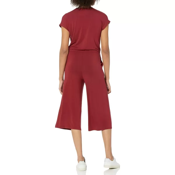 Amazon Essentials Womens ShortSleeve Surplice Cropped WideLeg JumpsuitBurgundy