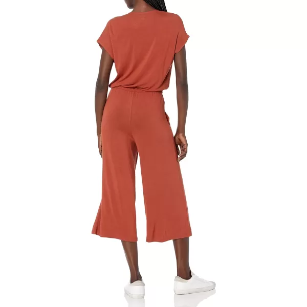 Amazon Essentials Womens ShortSleeve Surplice Cropped WideLeg JumpsuitClay