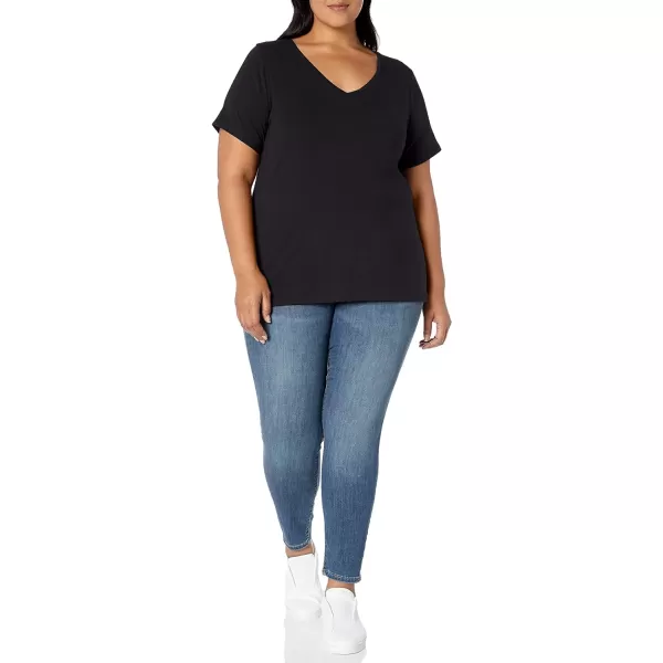 Amazon Essentials Womens ShortSleeve VNeck TShirt Available in Plus Size1 Black