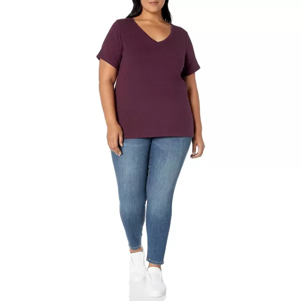 Amazon Essentials Womens ShortSleeve VNeck TShirt Available in Plus Size1 Burgundy