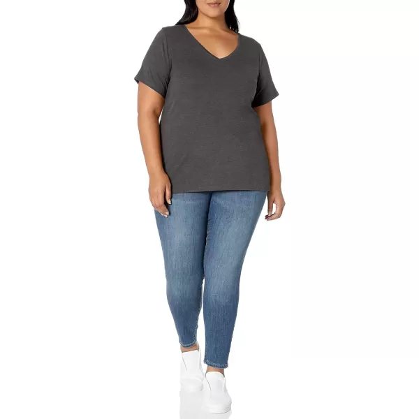 Amazon Essentials Womens ShortSleeve VNeck TShirt Available in Plus Size1 Charcoal Heather