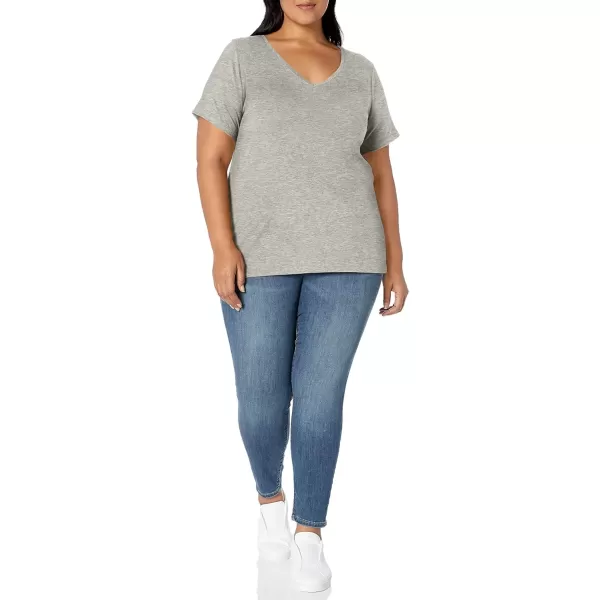 Amazon Essentials Womens ShortSleeve VNeck TShirt Available in Plus Size1 Light Grey Heather