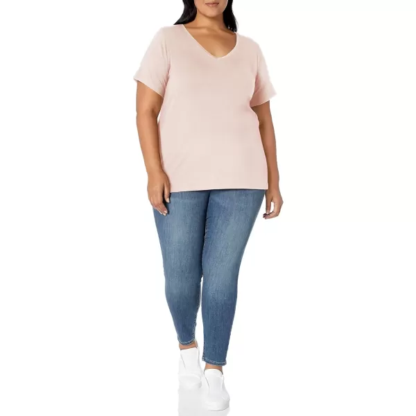 Amazon Essentials Womens ShortSleeve VNeck TShirt Available in Plus Size1 Light Pink