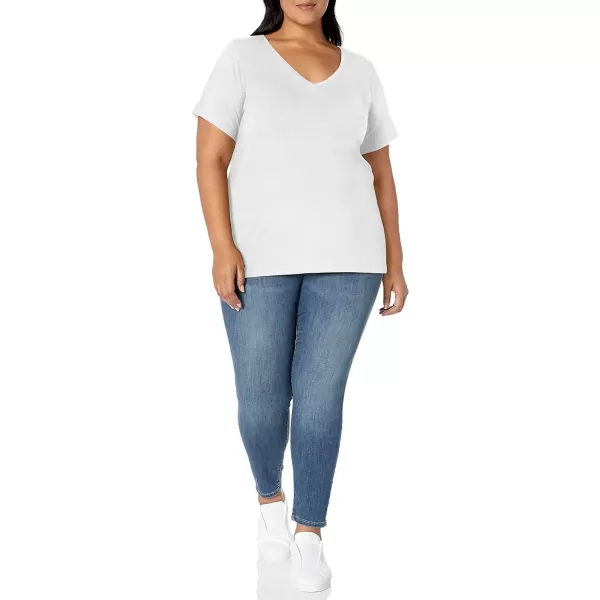 Amazon Essentials Womens ShortSleeve VNeck TShirt Available in Plus Size1 White