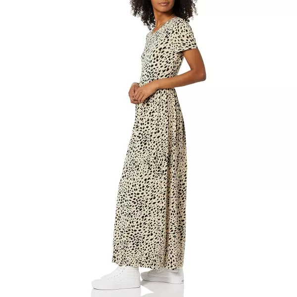 Amazon Essentials Womens ShortSleeve Waisted Maxi Dress Available in Plus SizeRayon Blend Beige Black Cheetah