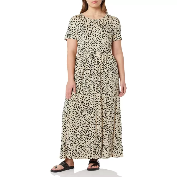 Amazon Essentials Womens ShortSleeve Waisted Maxi Dress Available in Plus SizeRayon Blend Beige Black Cheetah