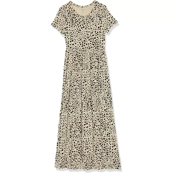 Amazon Essentials Womens ShortSleeve Waisted Maxi Dress Available in Plus SizeRayon Blend Beige Black Cheetah