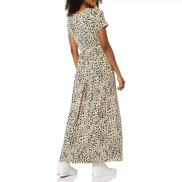 Amazon Essentials Womens ShortSleeve Waisted Maxi Dress Available in Plus SizeRayon Blend Beige Black Cheetah