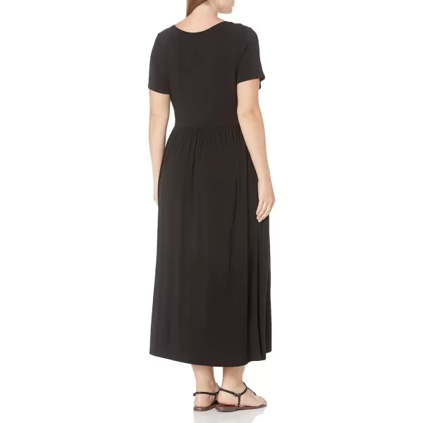 Amazon Essentials Womens ShortSleeve Waisted Maxi Dress Available in Plus SizeRayon Blend Black