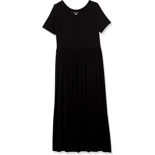 Amazon Essentials Womens ShortSleeve Waisted Maxi Dress Available in Plus SizeRayon Blend Black