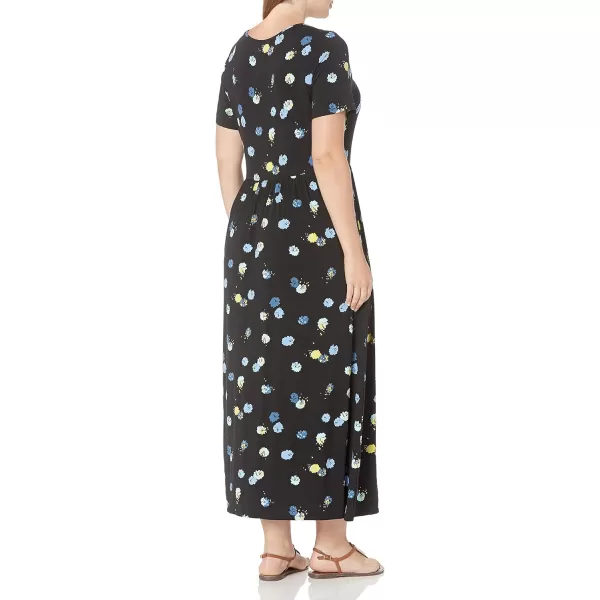 Amazon Essentials Womens ShortSleeve Waisted Maxi Dress Available in Plus SizeRayon Blend Black Graphic