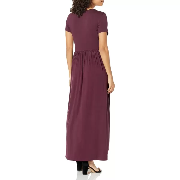 Amazon Essentials Womens ShortSleeve Waisted Maxi Dress Available in Plus SizeRayon Blend Burgundy