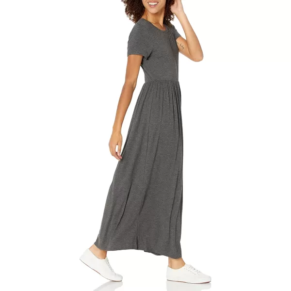 Amazon Essentials Womens ShortSleeve Waisted Maxi Dress Available in Plus SizeRayon Blend Charcoal Heather