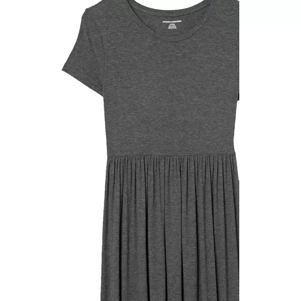 Amazon Essentials Womens ShortSleeve Waisted Maxi Dress Available in Plus SizeRayon Blend Charcoal Heather