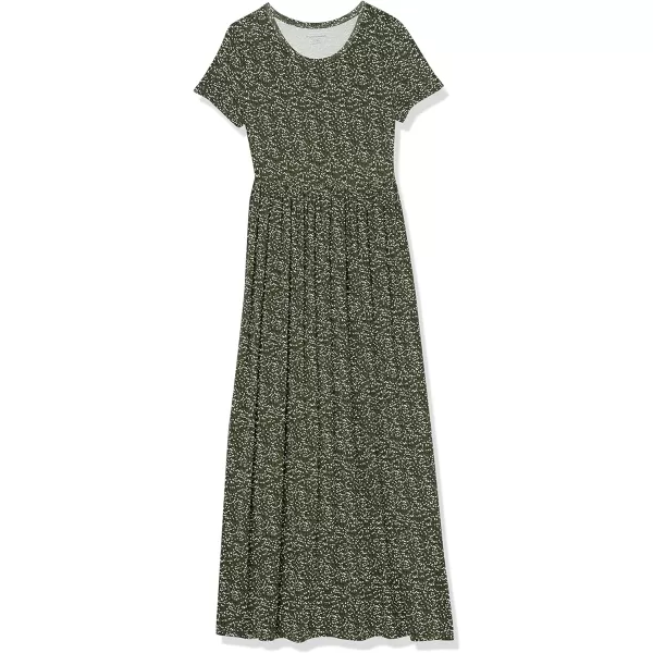 Amazon Essentials Womens ShortSleeve Waisted Maxi Dress Available in Plus SizeRayon Blend Green Dots Print